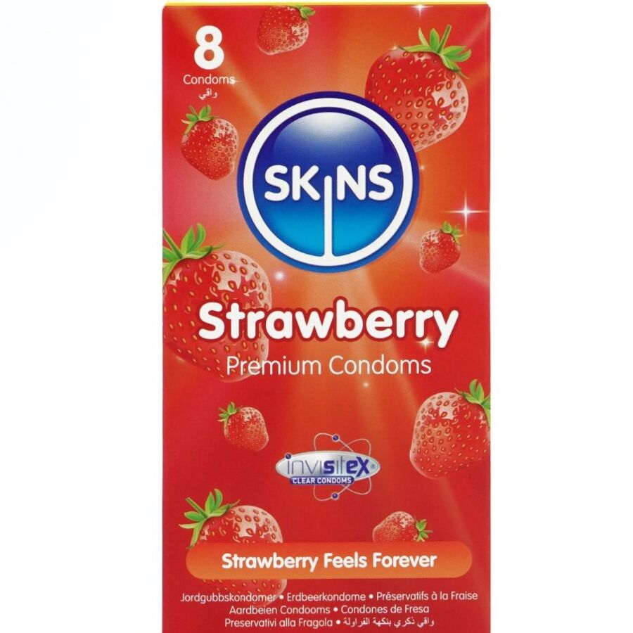 SKINS - PRESERVATIVOS PREMIUM SABOR FRESA PACK 8