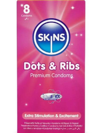 SKINS - DOTS & RIBS PRESERVATIVOS PREMIUM PACK 8