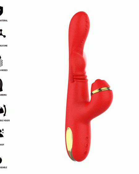 Estimulador clitoriano Katy vermelho da INTENSE HIGH TECH com quatro cabeças intercambiáveis