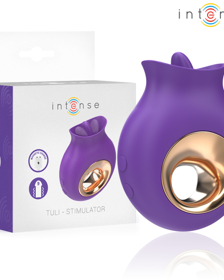 Estimulador de clítoris TULI da INTENSE, em roxo, com 9 modos de vibração e 9 de oscilação