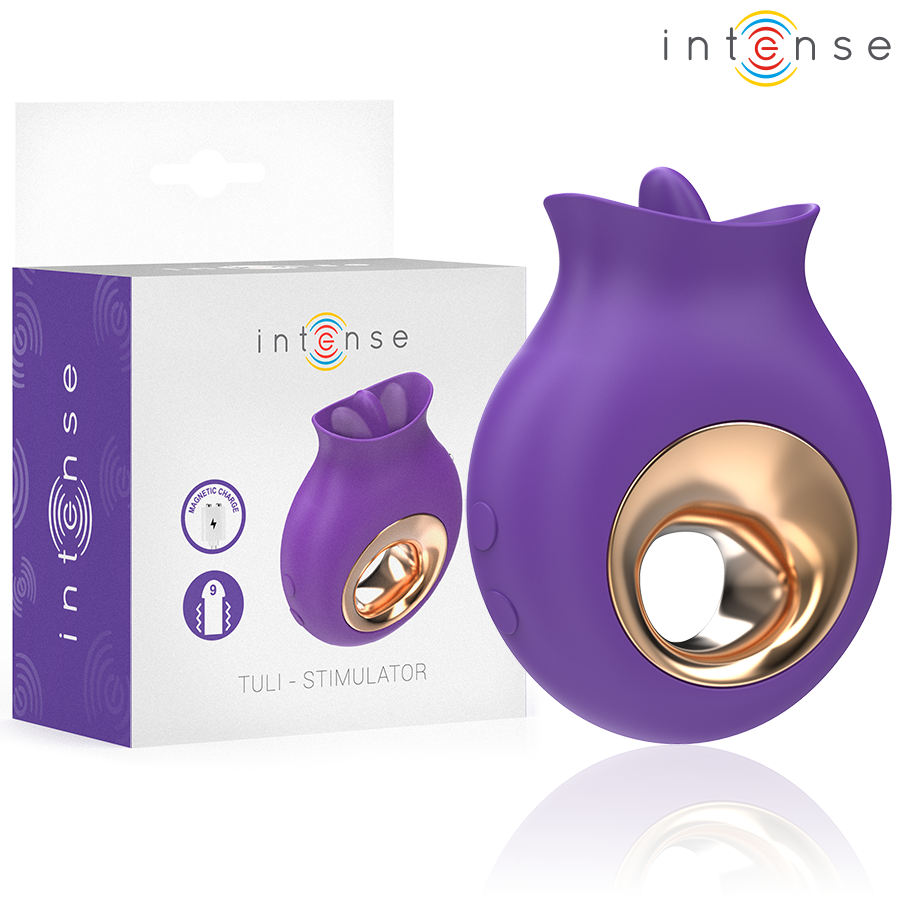 Estimulador de clítoris TULI da INTENSE, em roxo, com 9 modos de vibração e 9 de oscilação