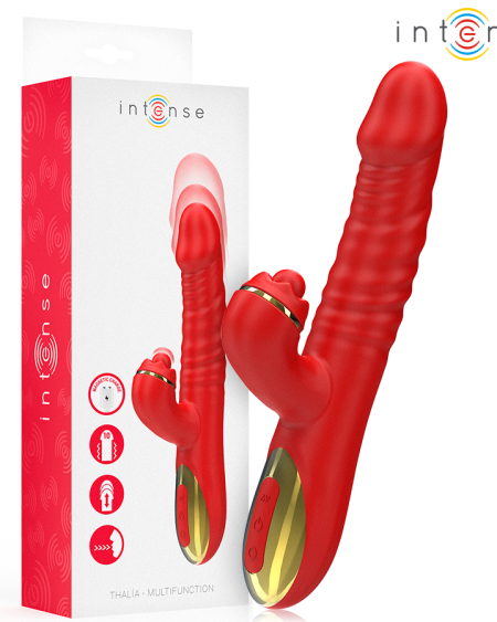 Vibrador multifunções THALIA da INTENSE HIGH TECH, vermelho, com cabeça flexível e estimulador clitoriano