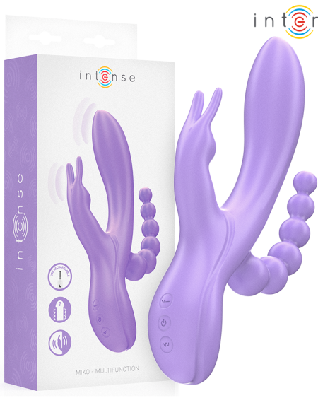Vibrador rabbit triplo Miko da INTENSE, roxo, com três braços de estimulação