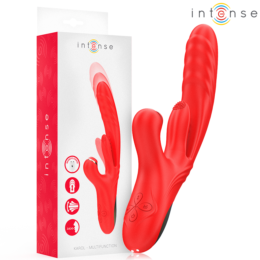 Vibrador multifunções KAROL da INTENSE HIGH TECH, com impulso automático, vibração e estimulador do clítoris com sucção