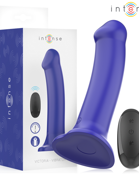 Vibrador VICTORIA azul-escuro com ventosa e controlo remoto da INTENSE