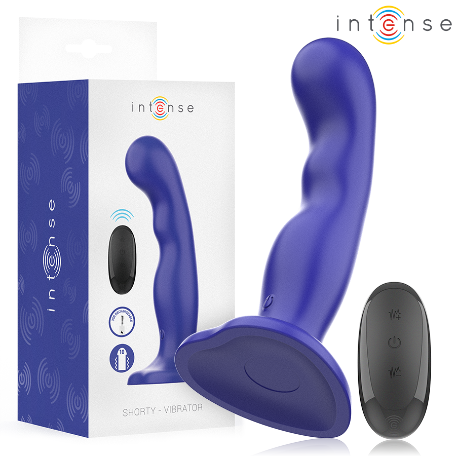 Vibrador azul SHORTY da INTENSE com ventosa e controlo remoto