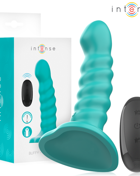 Vibrador Buffy azul-claro em espiral com controlo remoto e ventosa na base