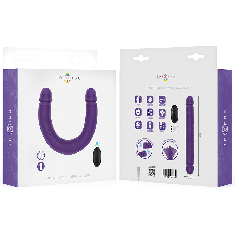 INTENSE - GUNTER DILDO DOBLE VIBRADOR 40 CM MORADO CONTROL REMOTO