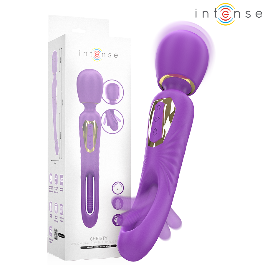 Vibrador wand Christy da INTENSE HIGH TECH com língua giratória