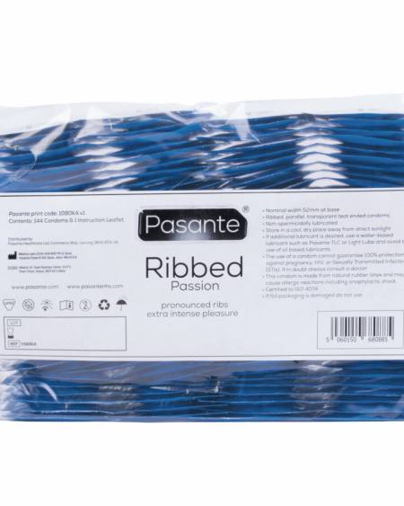 Embalagem de 144 preservativos estriados PASANTE Ribbed Passion