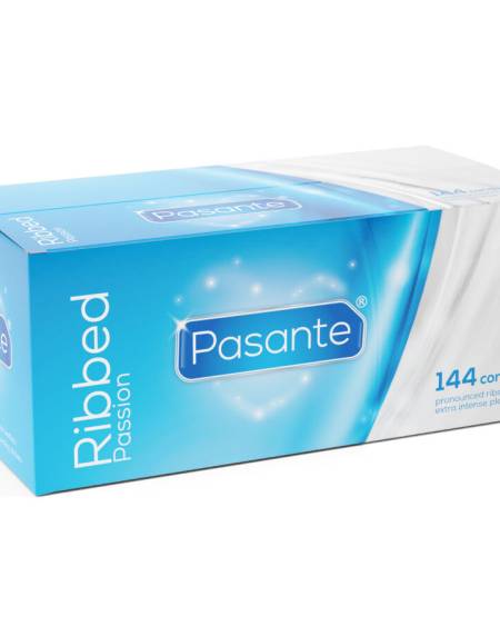 Caixa de preservativos estriados PASANTE Ribbed Passion com 144 unidades