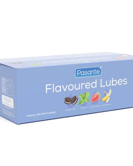 Caixa PASANTE de lubrificante com sabores, com 144 saquetas monodose de 5 ml