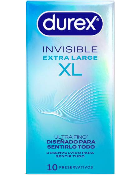 Embalagem de 10 preservativos DUREX Invisible XL, ultra finos e extra lubrificados