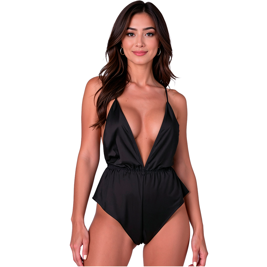 Body PASSION SENSIE acetinado com decote em V e costas abertas