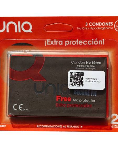 Preservativos UNIQ SecureFit sem látex, embalagem com 3 unidades