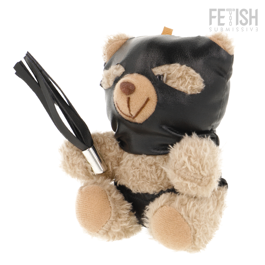 Urso de peluche BDSM Luno, modelo 7, com venda e chicote preto
