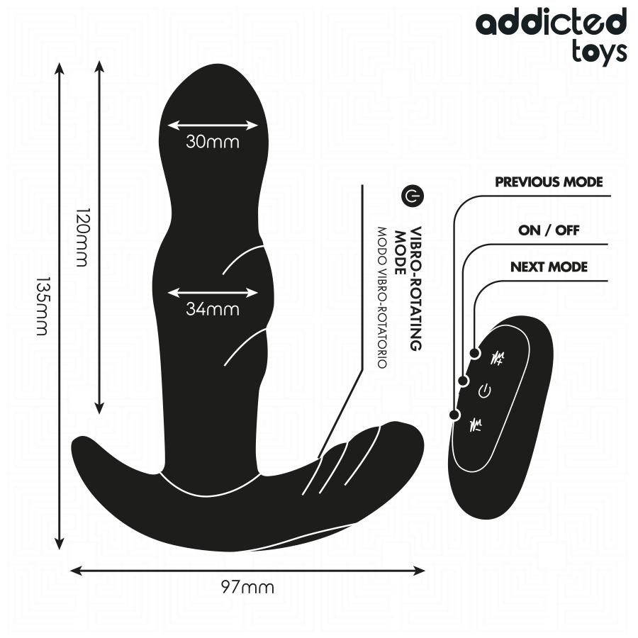 ADDICTED TOYS - PLUG ANAL VIBRADOR ROTATORIO CONTROL REMOTO