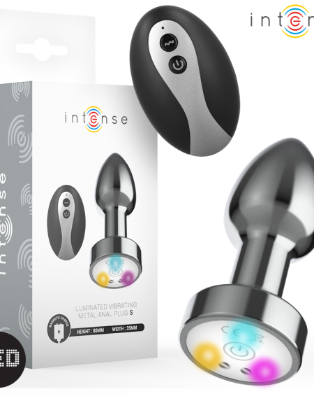 Plug anal vibratório INTENSE em metal, com luzes LED multicoloridas e comando à distância