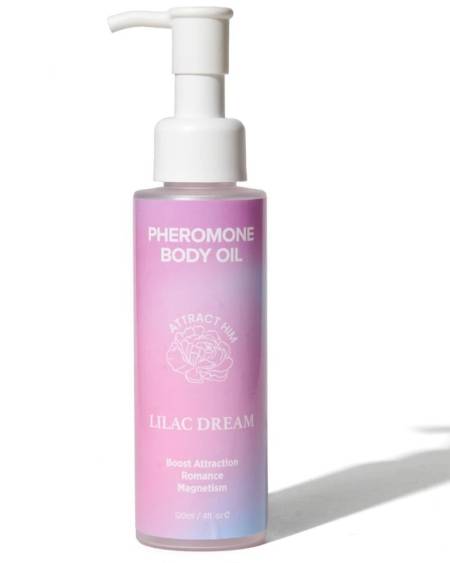 Óleo corporal EYE OF LOVE Lilac Dream com feromonas, embalagem de 120 ml