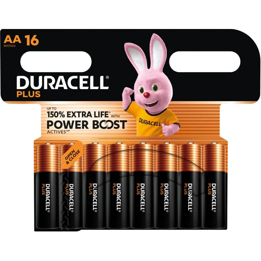 Blister com 16 pilhas alcalinas AA LR6 Duracell Plus Power Boost