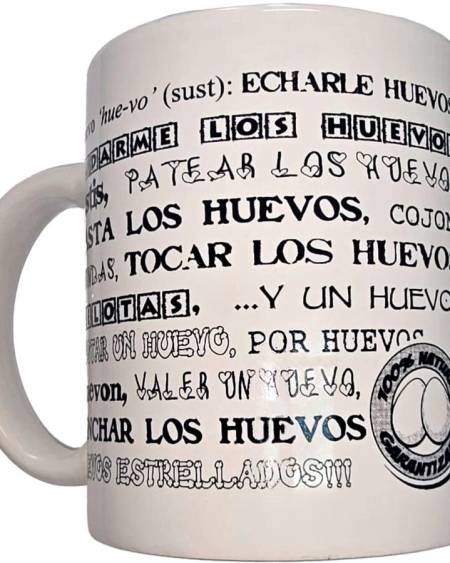 Caneca branca de cerâmica DIABLO PICANTE, com palavras eróticas a preto e capacidade de 370 ml