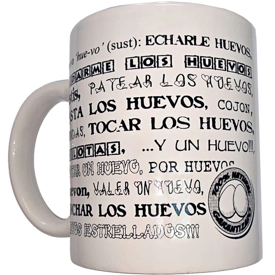 Caneca branca de cerâmica DIABLO PICANTE, com palavras eróticas a preto e capacidade de 370 ml