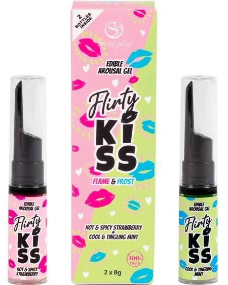 Dois géis Flirty Kiss SECRETPLAY de morango e menta, com 8 g cada