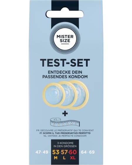 Kit MISTER SIZE com três preservativos de diferentes tamanhos e fita métrica