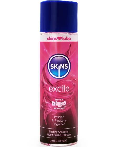 Frasco de lubrificante aquoso SKINS Excite de 130 ml