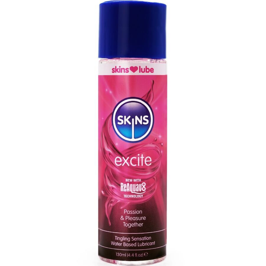 Frasco de lubrificante aquoso SKINS Excite de 130 ml