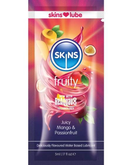 Lubrificante SKINS de manga e maracujá, à base de água, em monodose de 5 ml