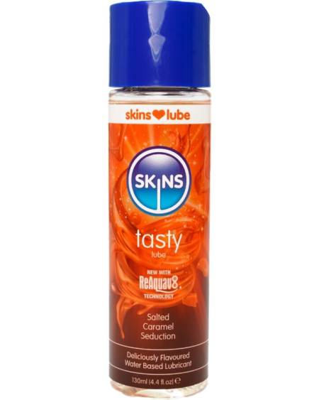Lubrificante SKINS Tasty à base de água com sabor a caramelo salgado, 130 ml