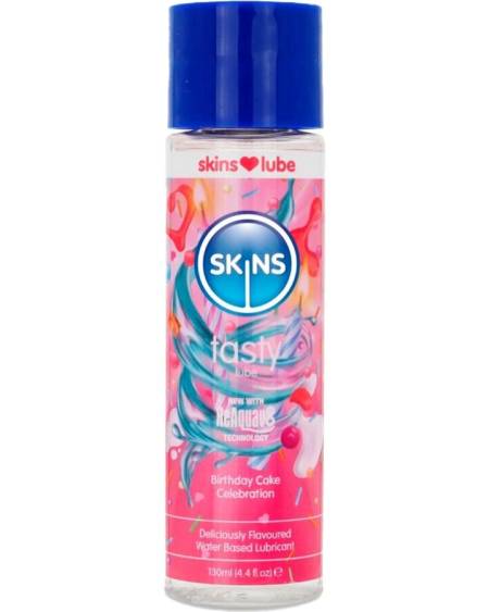 Lubrificante SKINS Tasty à base de água, com sabor a bolo de aniversário, 130 ml