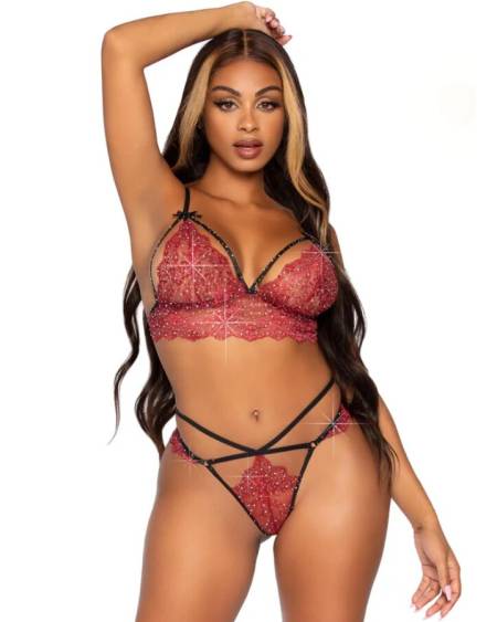 LEG AVENUE – Conjunto de soutien e tanga 81623 bordô - M