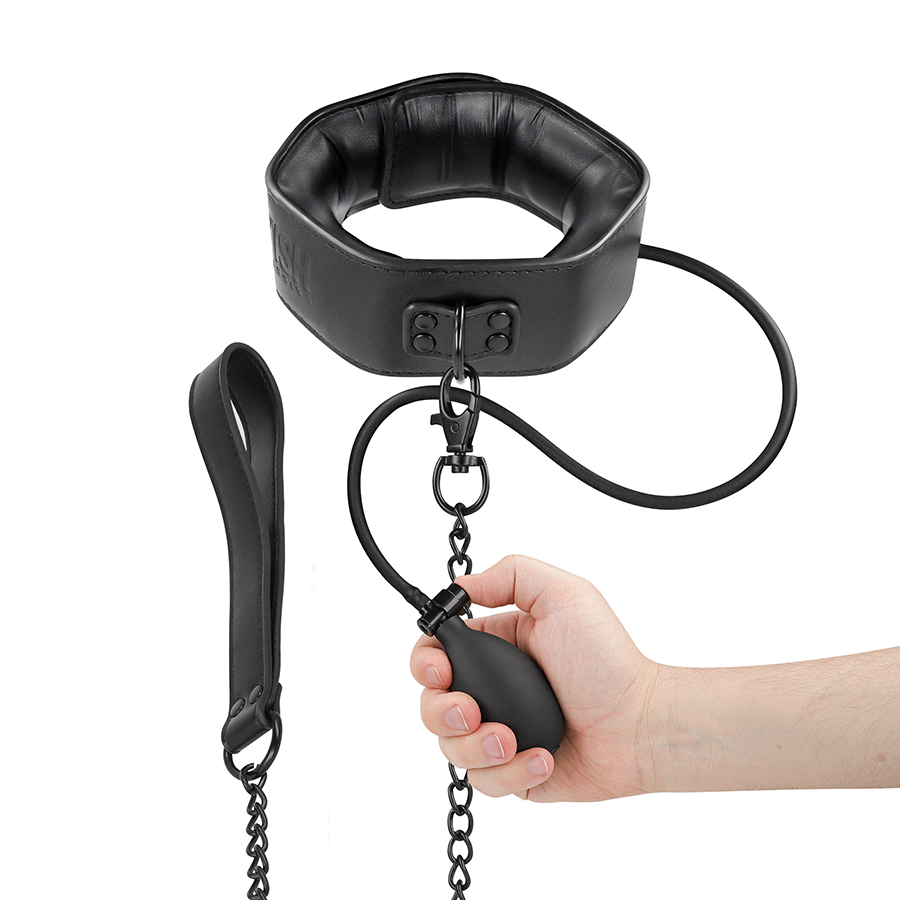Coleira BDSM insuflável FETISH SUBMISSIVE EXTREME com corrente metálica