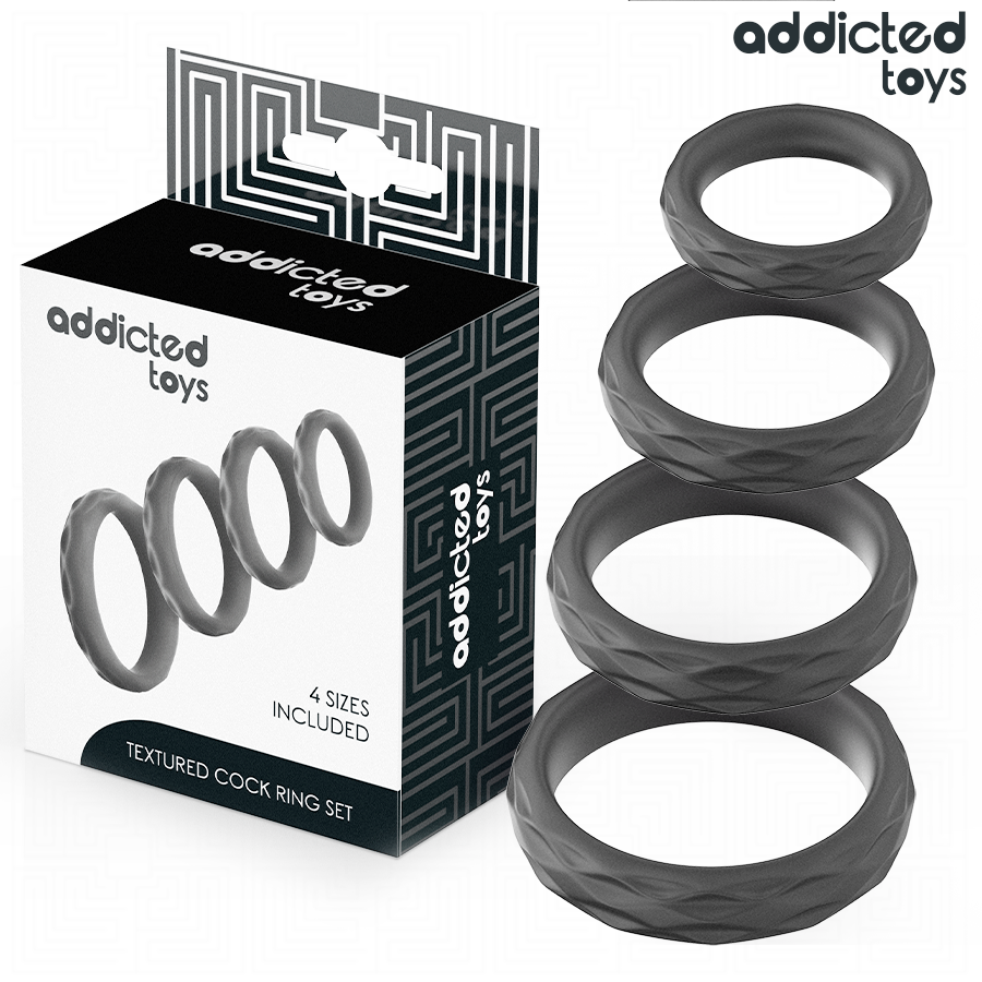Conjunto ADDICTED TOYS de quatro anéis penianos texturizados