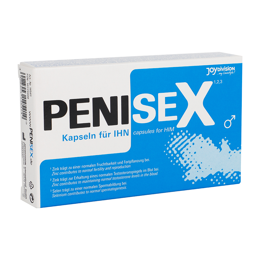 Embalagem de cápsulas Penisex da JOYDIVISION EROPHARM, suplemento alimentar para homens