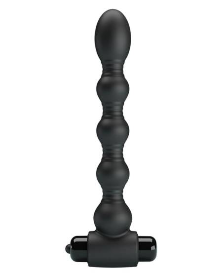 Plug anal vibratório MR PLAY preto, com contas graduadas e base em T