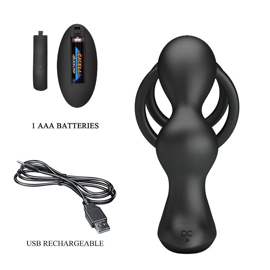 MR PLAY - ANILLO PARA PENE CON PLUG ANAL CON VIBRACIÓN CONTROL REMOTO