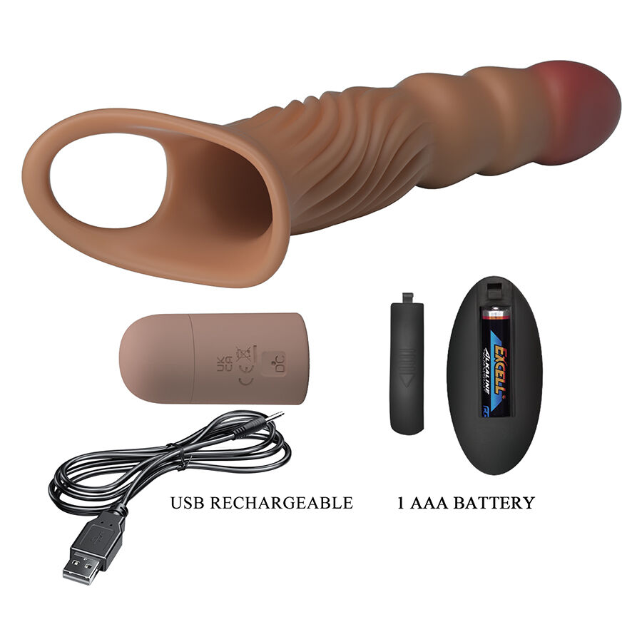 PRETTY LOVE - FUNDA PARA PENE TEXTURIZADA CON VIBRACIÓN Y CONTROL REMOTO