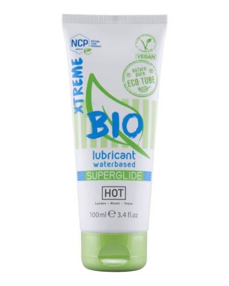 Lubrificante bio HOT Xtreme à base de água, em embalagem de 100 ml
