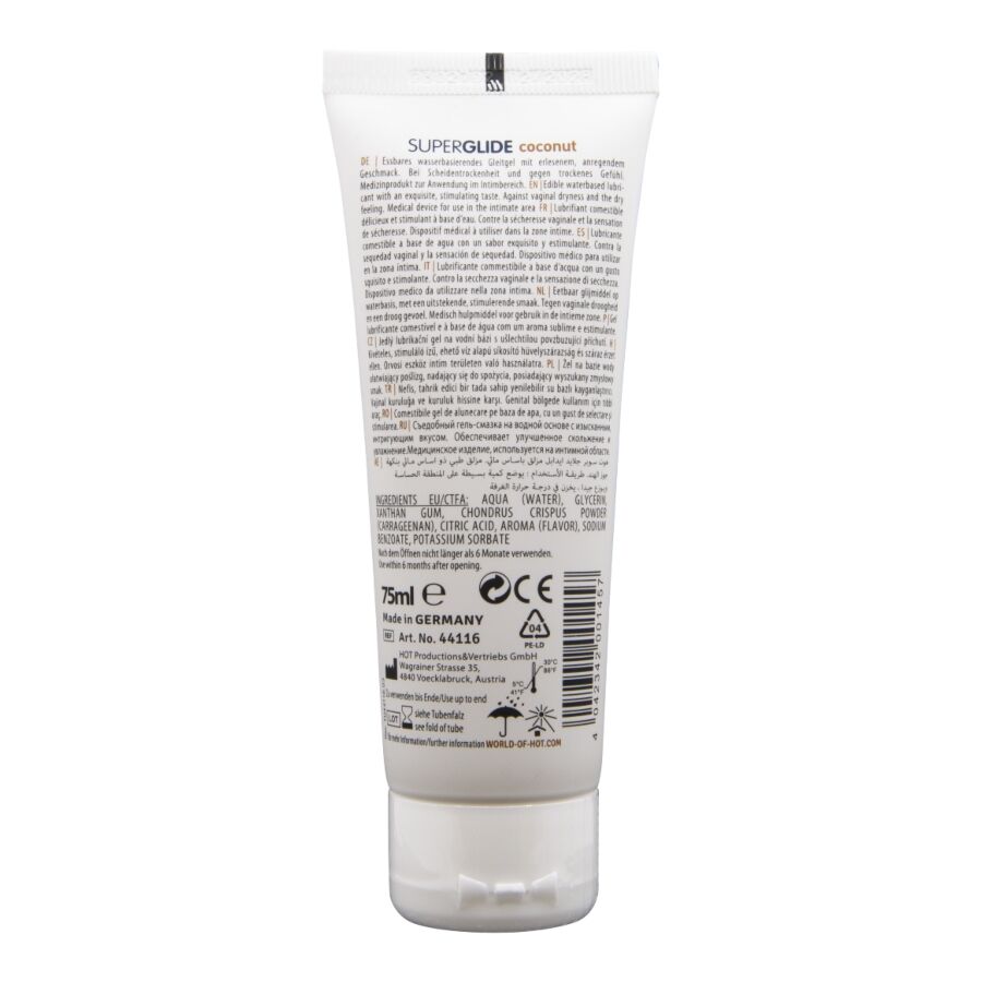 HOT - SUPERGLIDE LUBRICANTE COMESTIBLE BASE AGUA COCO 75 ML