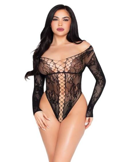 LEG AVENUE - 89370 TEDDY DE RED Y ENCAJE NEGRO - TALLA ÚNICA