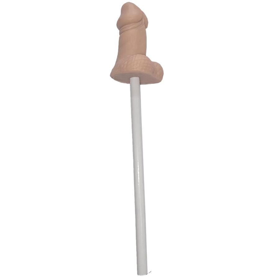 Lápis anti-stress DIABLO PICANTE em forma de pénis, com textura suave e cor de pele em tom claro