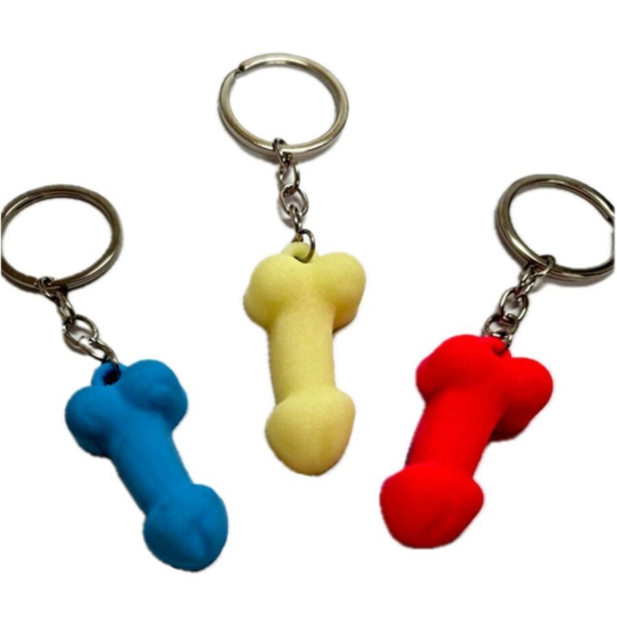 Porta-chaves de silicone em forma de pénis, com efeito fosforescente e cor sortida