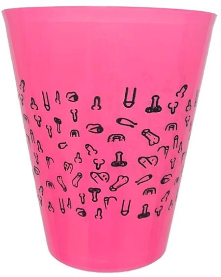 Copo reutilizável fúcsia de 500 ml com motivos de pénis a preto