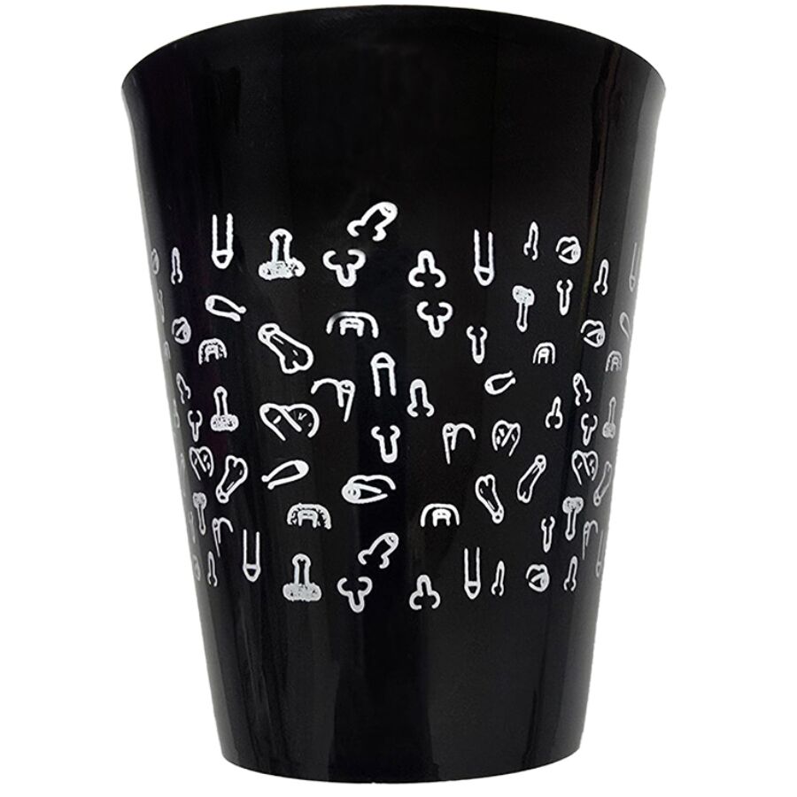 Copo preto reutilizável de 500 ml com motivos brancos de pénis