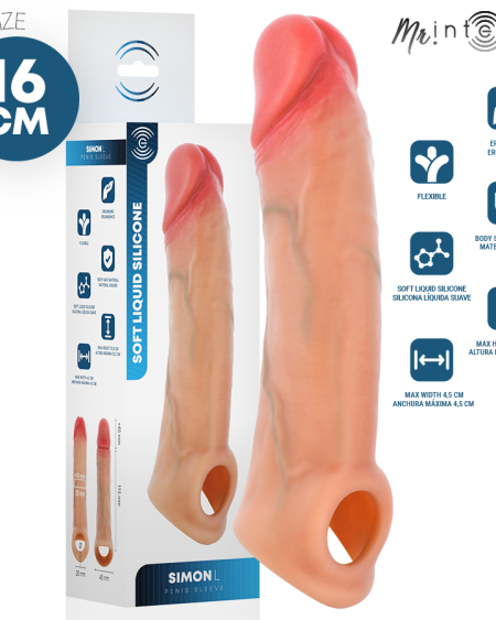 Capa peniana MR. INTENSE SIMON L em silicone, com 16 cm de comprimento