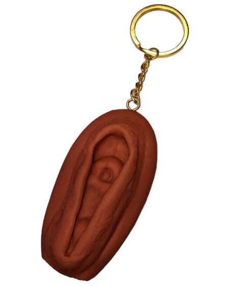 Porta-chaves DIABLO PICANTE em forma de vagina, de tom escuro e acabamento realista