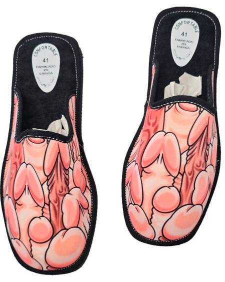 Pantufas multicoloridas DIABLO PICANTE com motivos de pénis